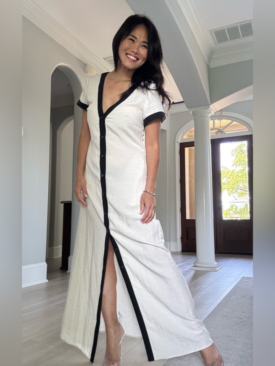 Commense Dresses & Skirts - ✨COMMENSE Cotton & Linen High-Slit Contrast Trim Dress Black and White✨